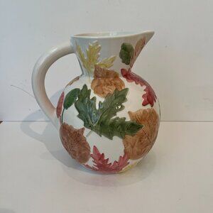 Ceramiche Leonardo Made In Italy Raised Leaf Pattern Pitcher Hand Painted
